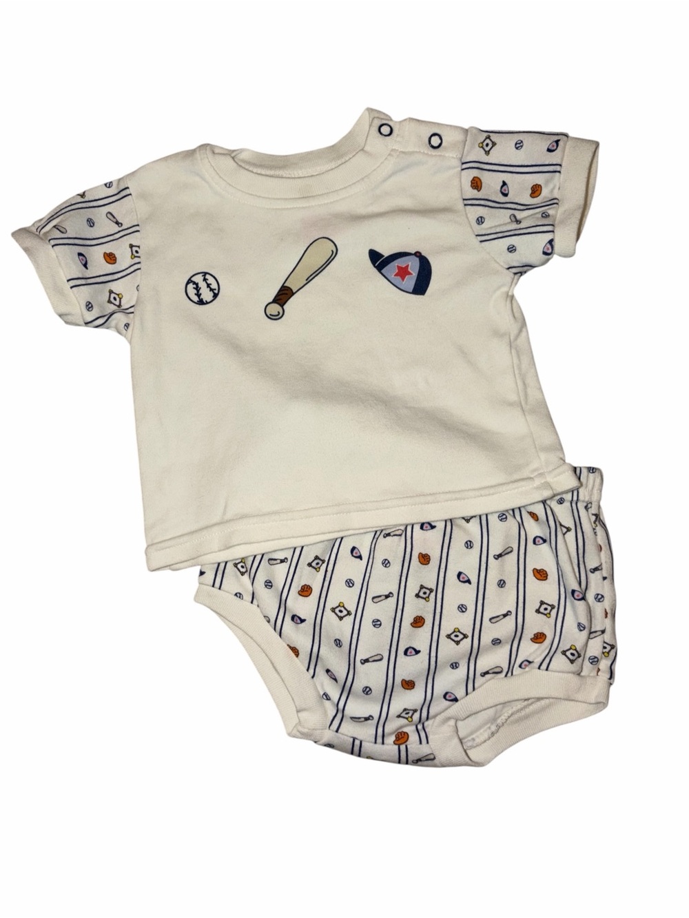 Vintage Y2K Cotton Club Baseball Baby Boy Shirt Bloomer Set 9M 100% Cotton Blue
